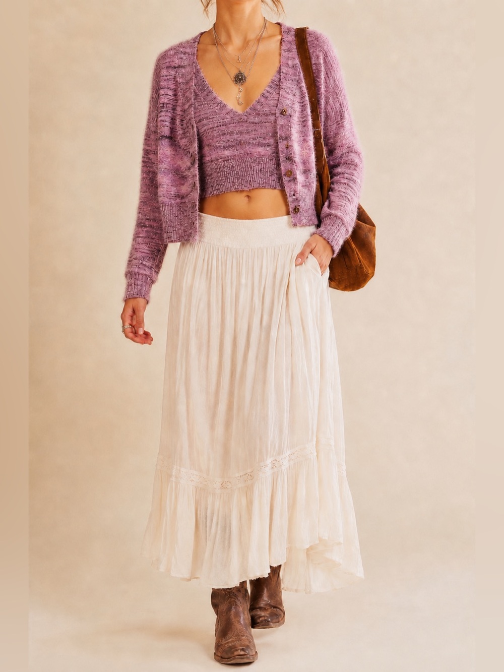 Free People Sweater Vest & Cardigan Set Pink Purple – NWOT Small
